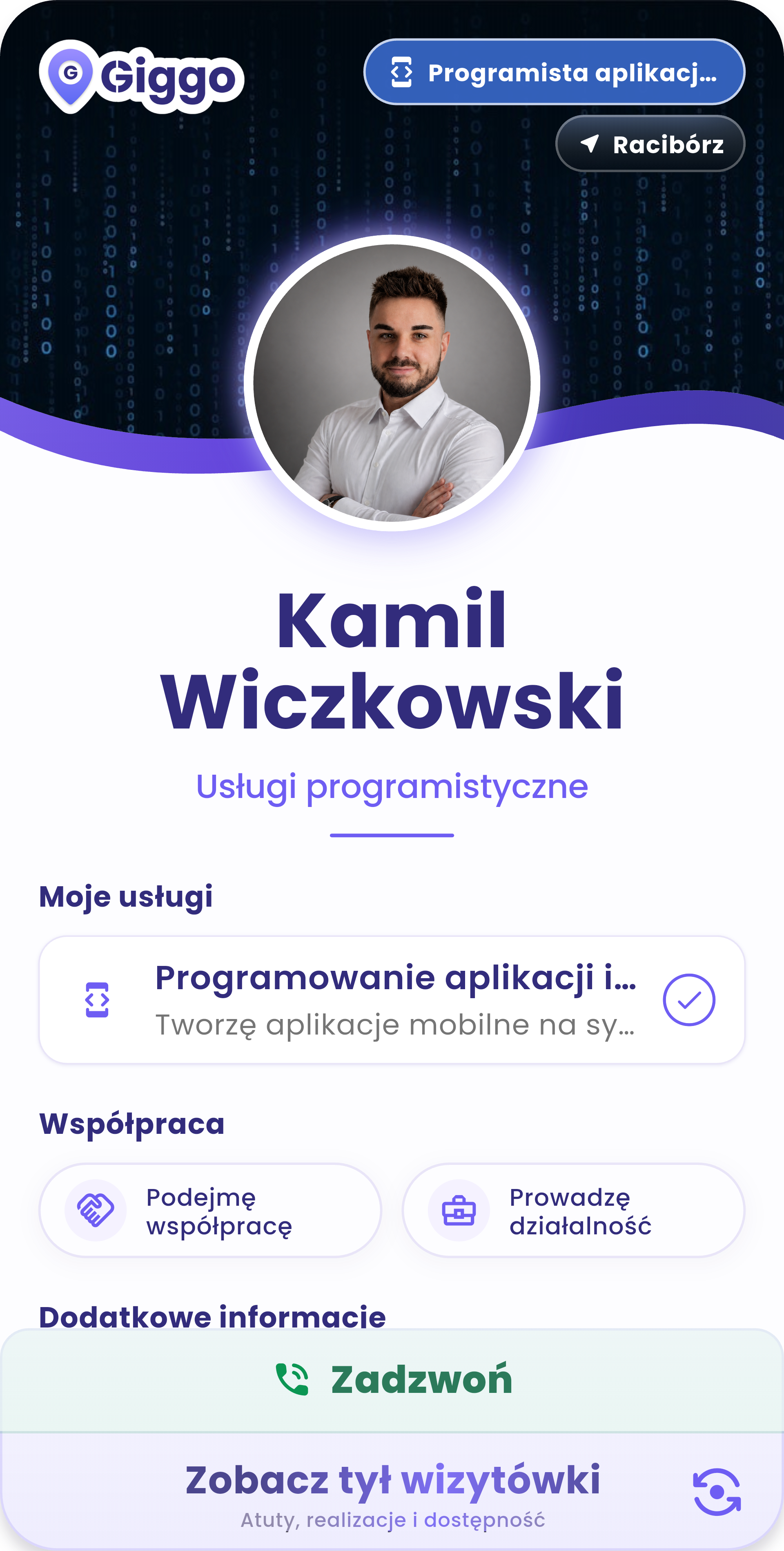E‑wizytówka programisty Kamila w Giggo