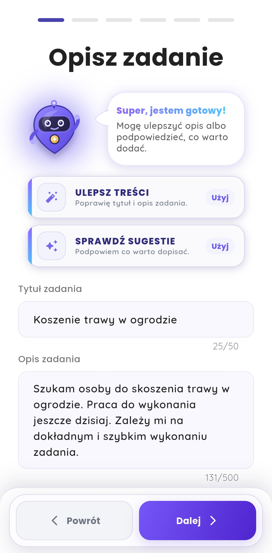 Opisywanie zadania z pomocą GiggoAI